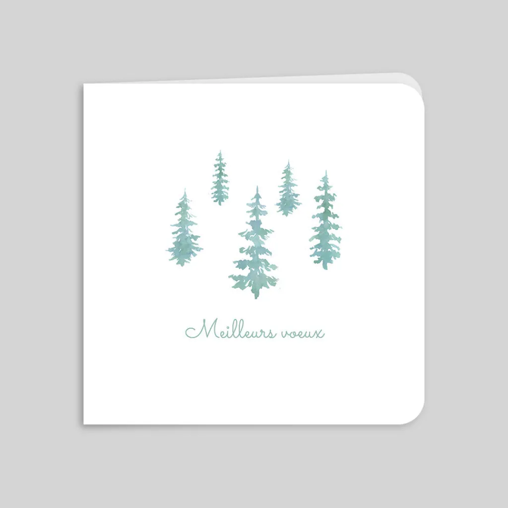 Carte De Vœux Entreprise Nature^Planet cards Sapins Verts Aquarelles