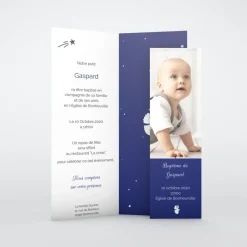 Faire-part Baptême Original^Planet cards étoiles et anges