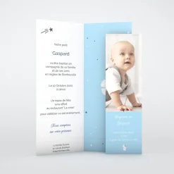 Faire-part Baptême Original^Planet cards étoiles et anges