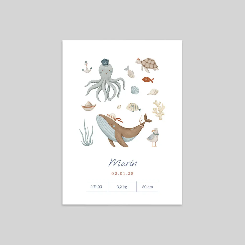 Faire-part Naissance Animaux | Faire-part Naissance Fille^Planet cards Trésor des Mers