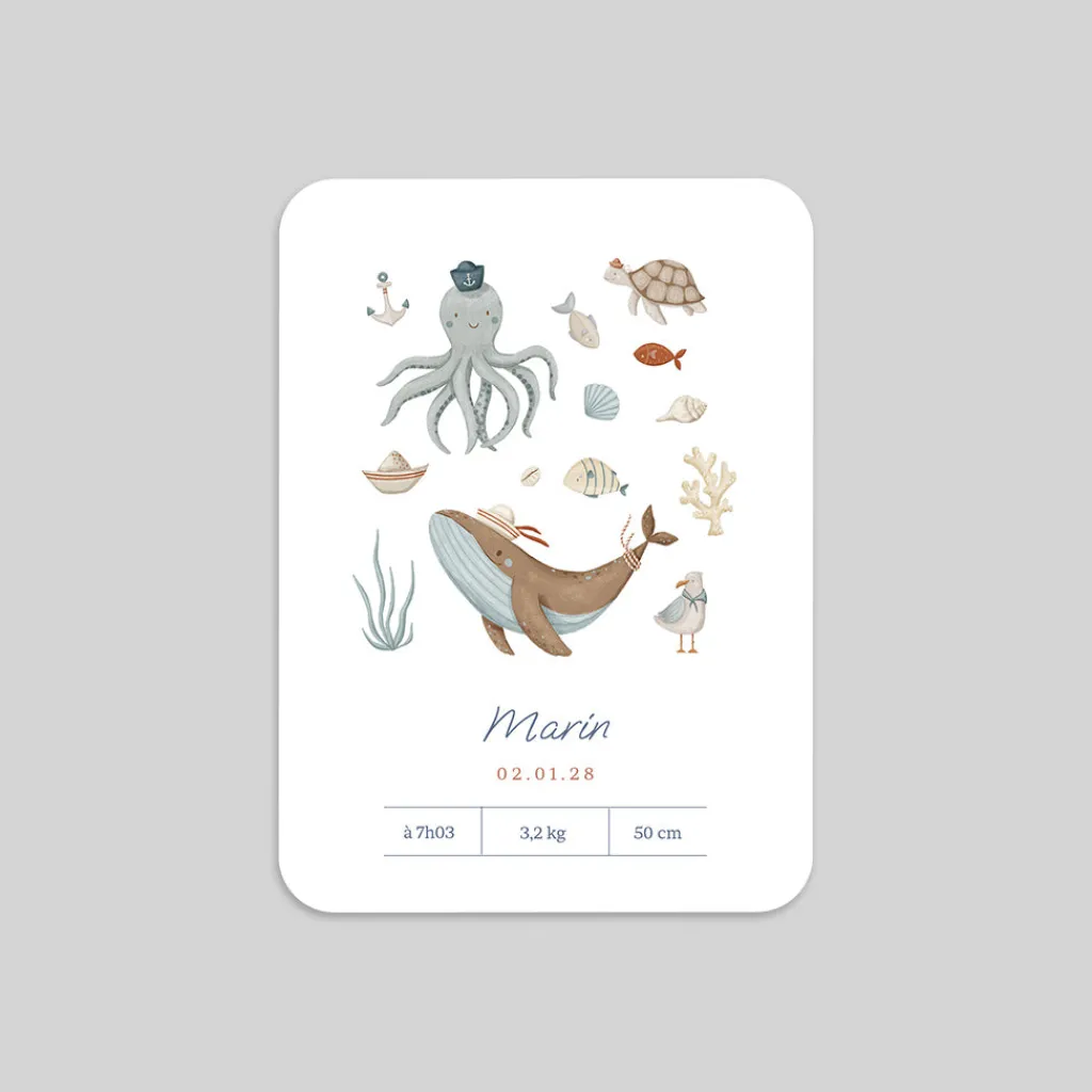 Faire-part Naissance Animaux | Faire-part Naissance Fille^Planet cards Trésor des Mers