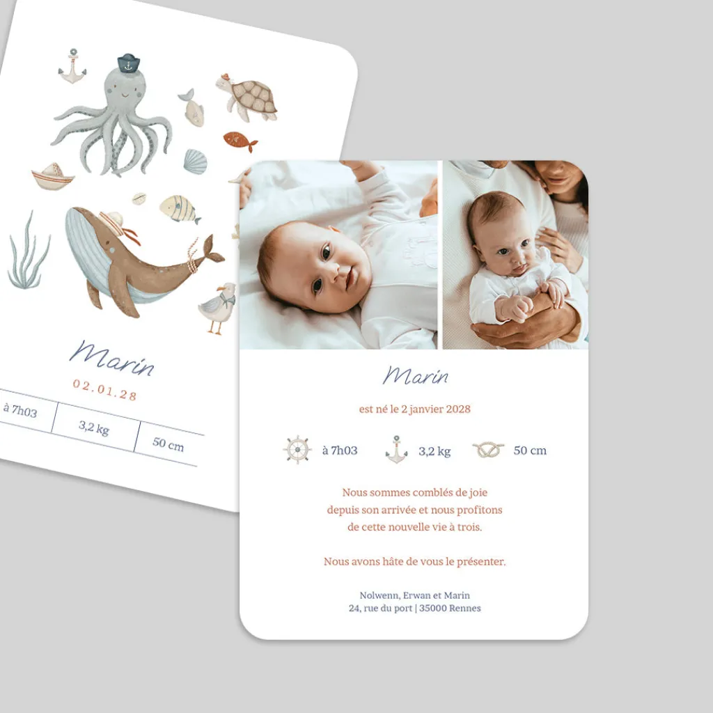 Faire-part Naissance Animaux | Faire-part Naissance Fille^Planet cards Trésor des Mers