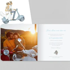Créations En Collaboration | Faire-part Mariage Chic^Planet cards Un couple en scooter
