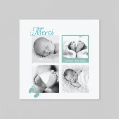 Carte Remerciement Naissance Classique | Carte Remerciement Naissance Garçon^Planet cards Vert et blanc avec petits pas de bébé