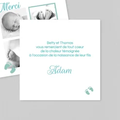 Carte Remerciement Naissance Classique | Carte Remerciement Naissance Garçon^Planet cards Vert et blanc avec petits pas de bébé
