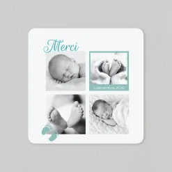 Carte Remerciement Naissance Classique | Carte Remerciement Naissance Garçon^Planet cards Vert et blanc avec petits pas de bébé