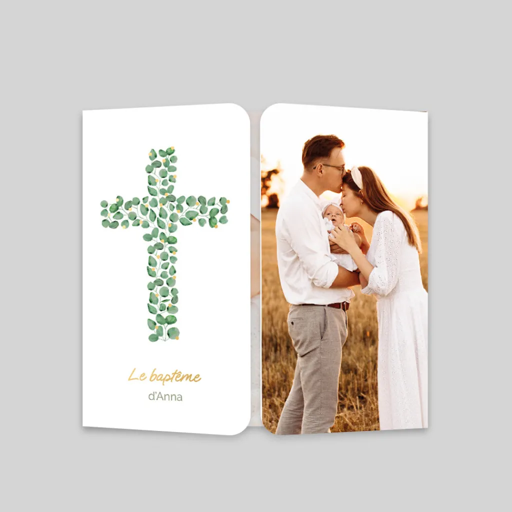 Faire-part Baptême Champêtre | Gamme Complète^Planet cards Végétal et Croix